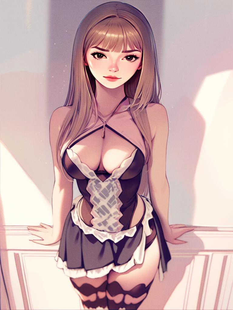 Anime Style Woman in Detailed Maid Outfit Digital Illustration