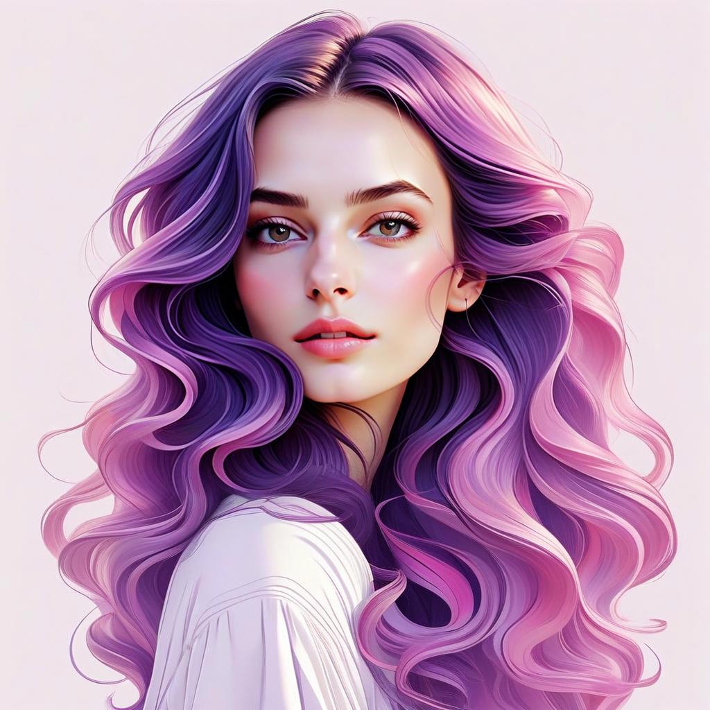Portrait of Woman with Purple and Pink Hair in Digital Art Style