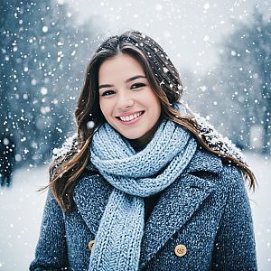 Cheerful Woman in Winter Snow