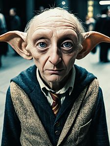 Whimsical Fantasy Man with Large Ears and Blue Eyes