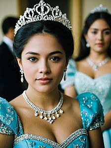 Young Woman in Elegant Blue Quinceañera Gown