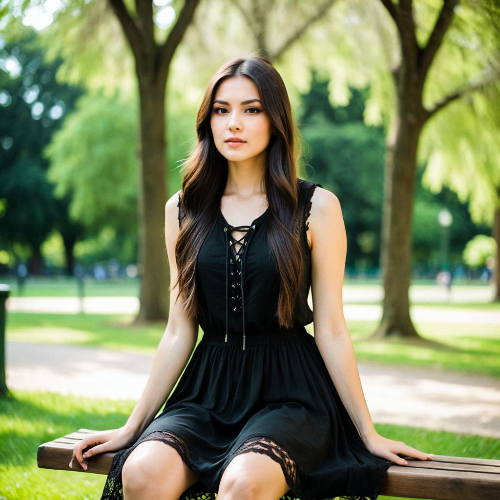 Young Woman in Black Dress in Park Young Woman in Black Dress in Park