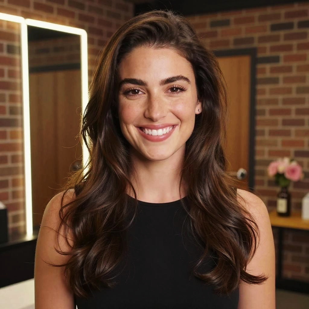 Confident Young Woman Smiling in Stylish Indoor Setting