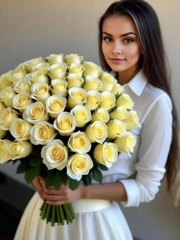 Elegant Woman with Yellow Roses