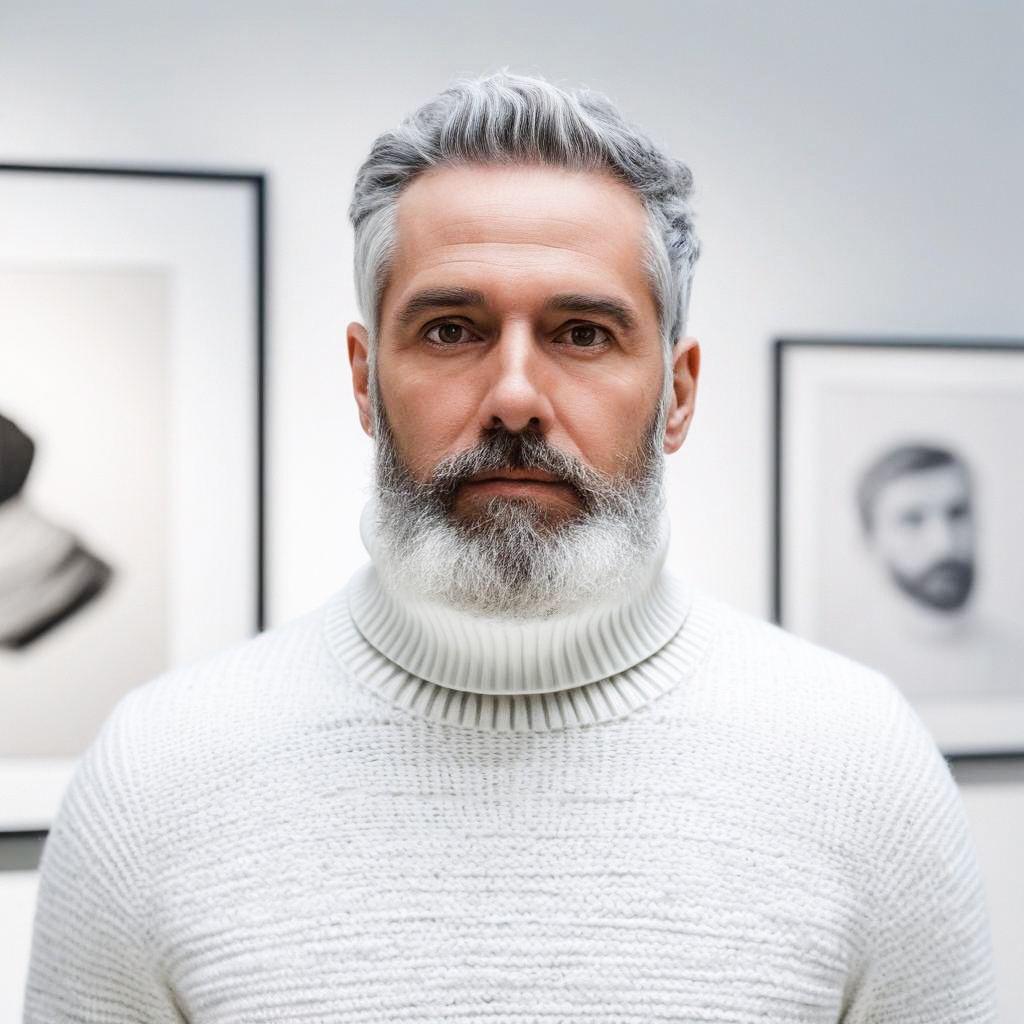 Mature Man in Cozy White Turtleneck Mature Man in Cozy White Turtleneck