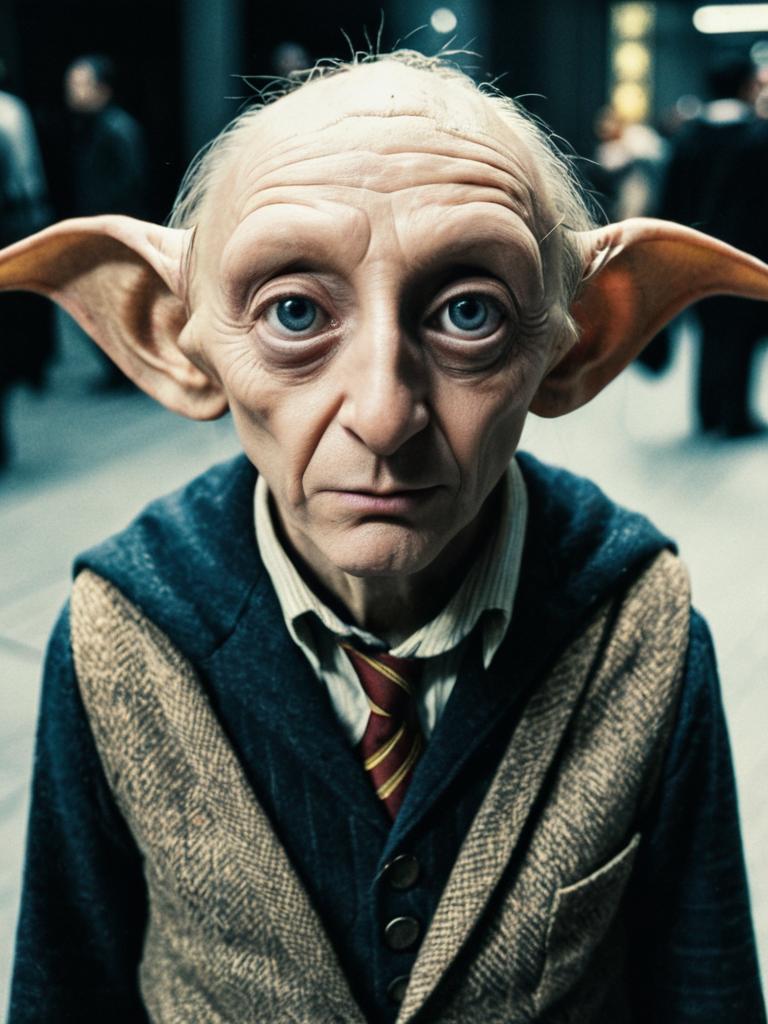 Whimsical Fantasy Man with Large Ears and Blue Eyes