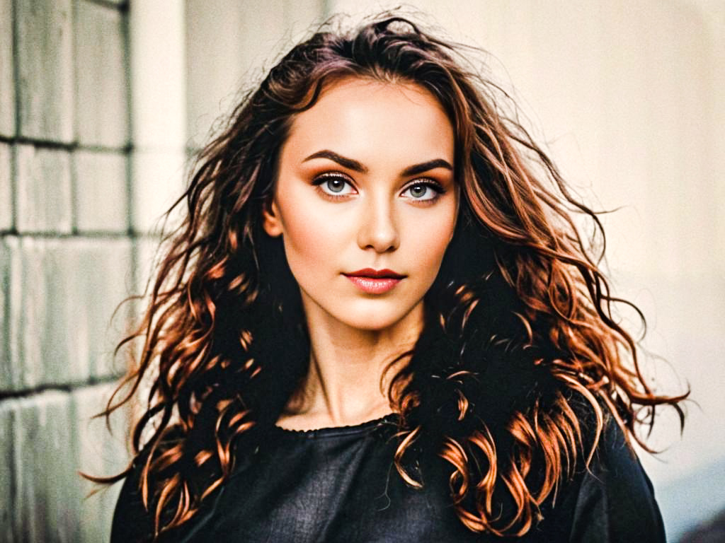 Confident Young Woman with Curly Hair in Urban Setting