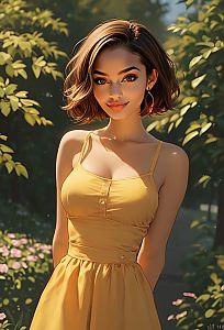 Stylized Portrait of Young Woman in Mustard Dress