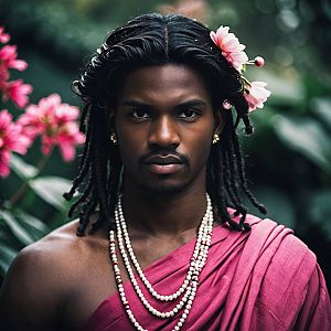 Man in Pink Toga with Dreadlocks
