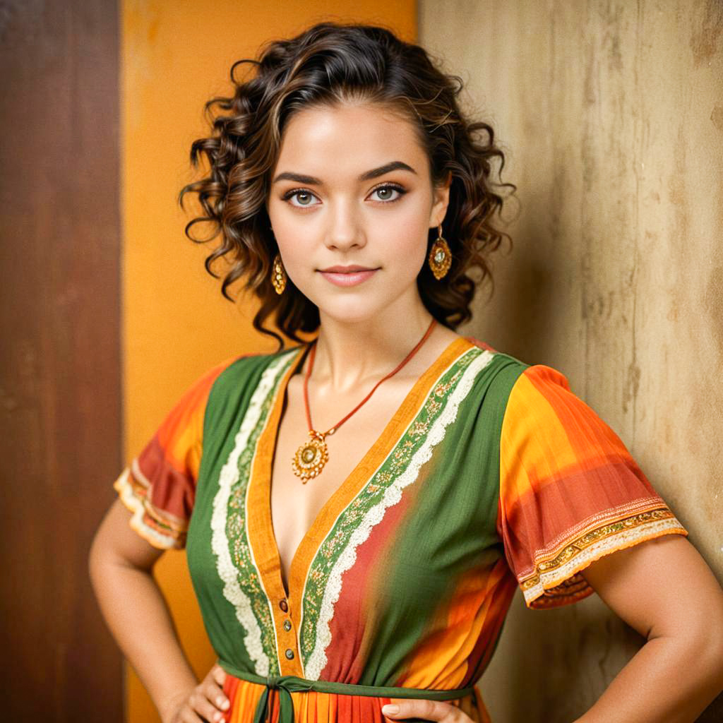 Confident Young Woman in Colorful Dress