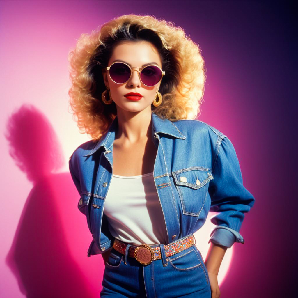 Stylish Woman in 80s Fashion with Curly Hair