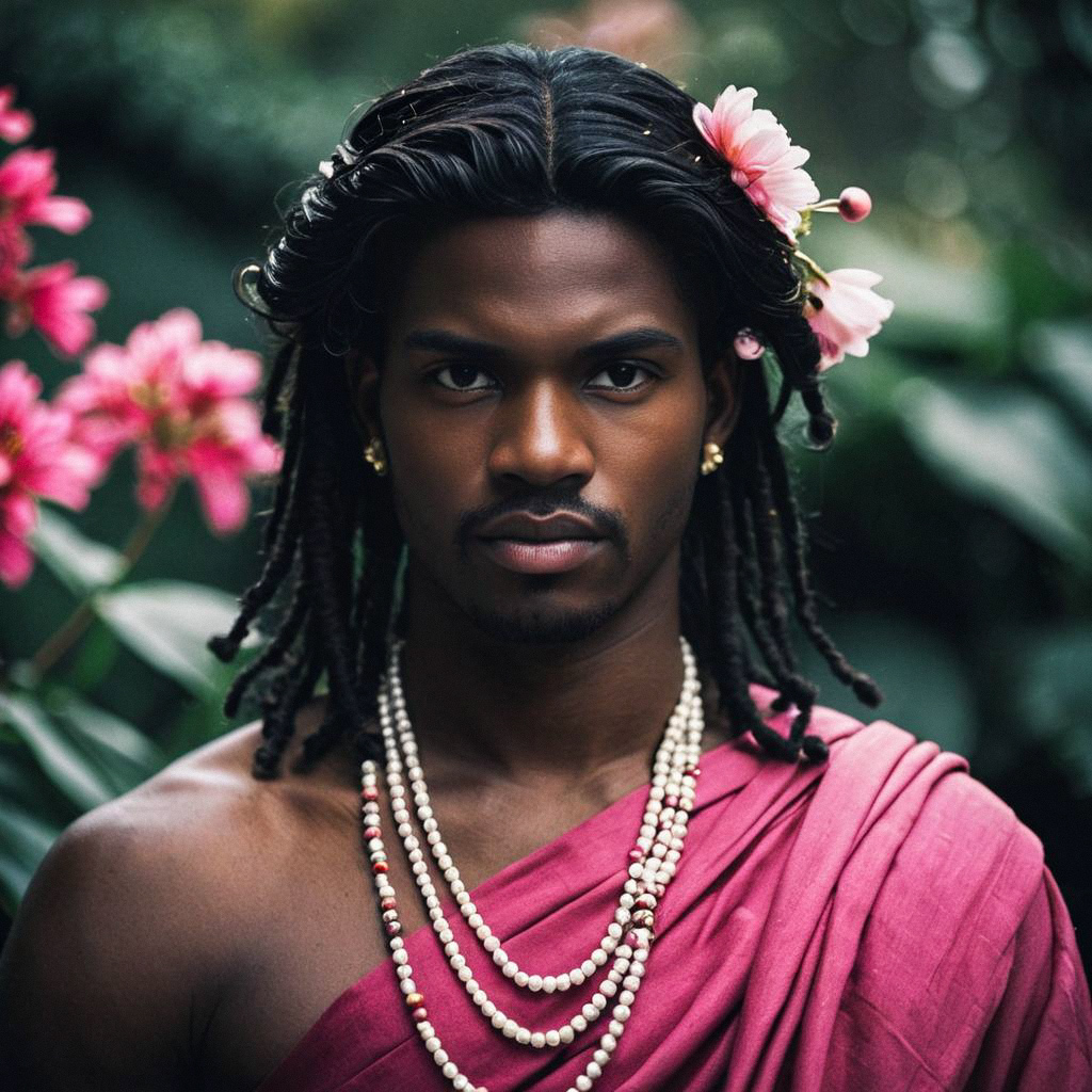 Man in Pink Toga with Dreadlocks Man in Pink Toga with Dreadlocks