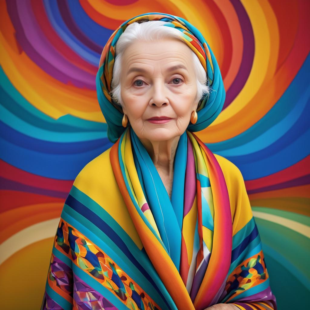 Elegant Older Woman in Colorful Scarf and Earrings