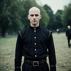Bald Man in Gothic Outfit Outdoors