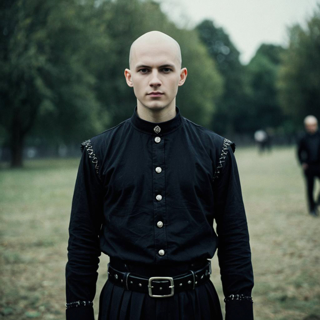 Bald Man in Gothic Outfit Outdoors Bald Man in Gothic Outfit Outdoors