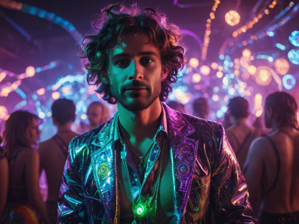 Stylish man in neon-lit club