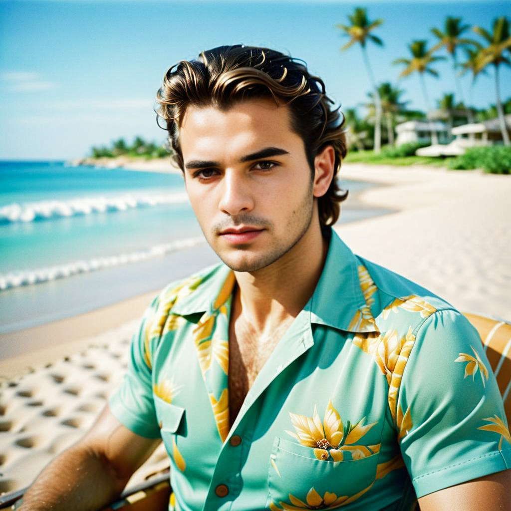 Stylish Young Man on Tropical Beach