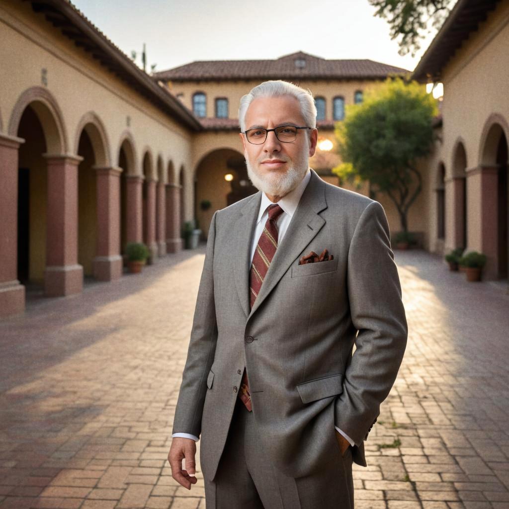 Distinguished Man in Elegant Suit in Courtyard