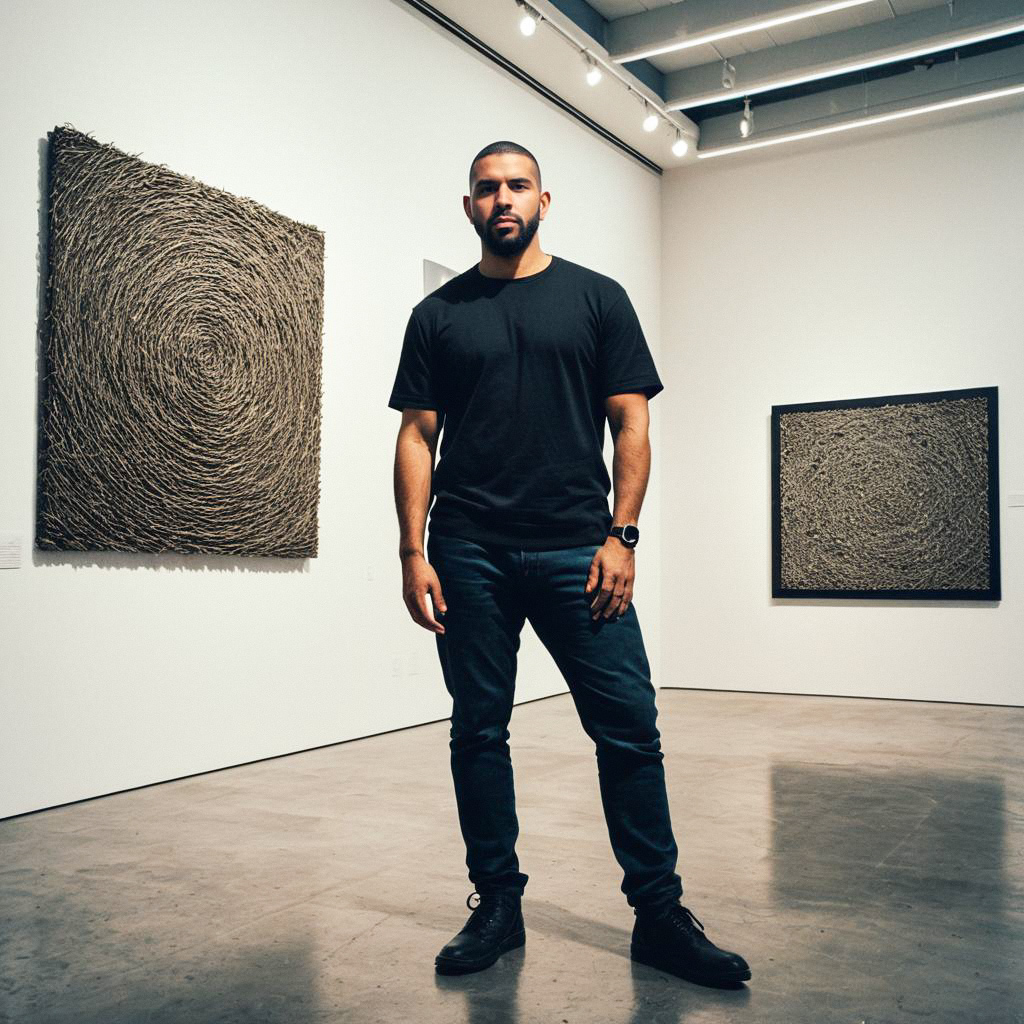 Confident Man in Modern Art Gallery Confident Man in Modern Art Gallery