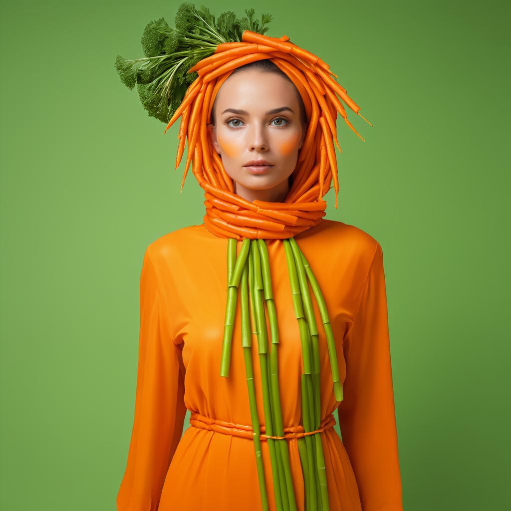 Woman in Avant-Garde Vegetable Outfit