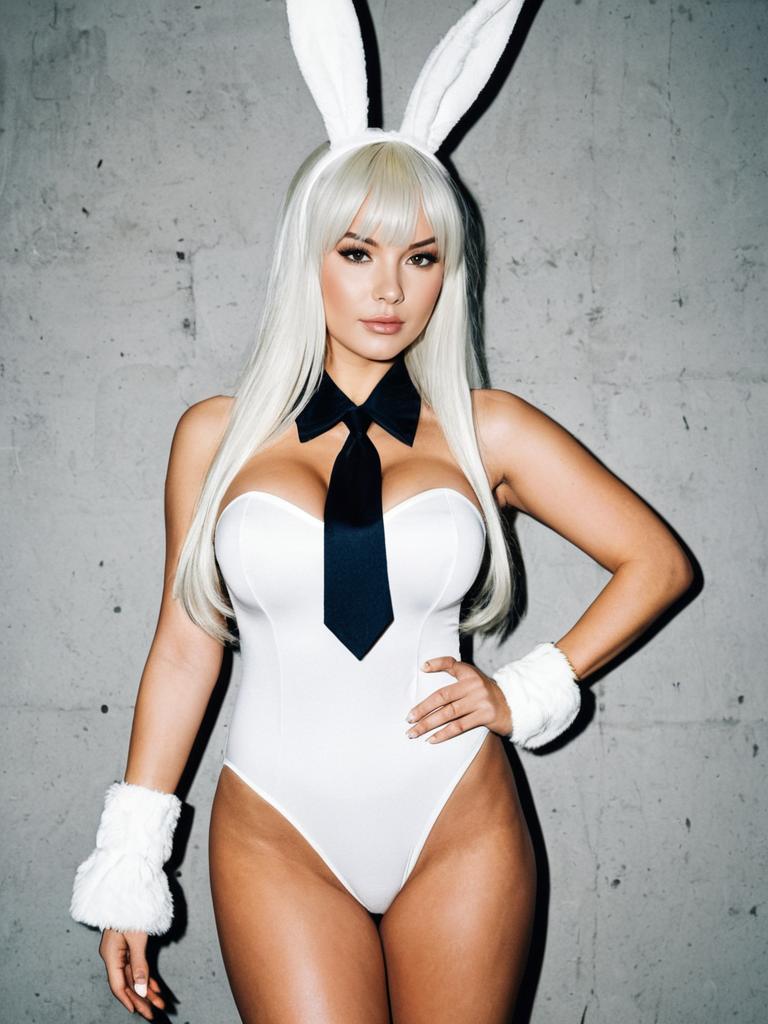 Blanc Nikke Woman in White Bunny Costume with Black Tie
