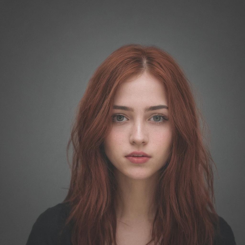 Thoughtful Young Woman with Wavy Red Hair