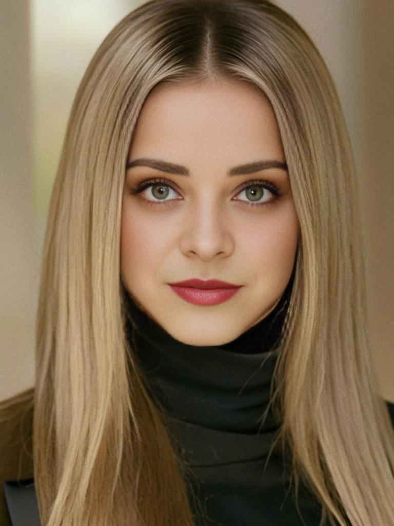 Close-up Portrait of Woman with Blonde Hair and Blue Eyes