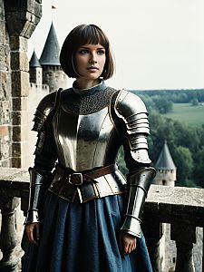 Medieval Woman Wearing Realistic Armor at Castle Balcony