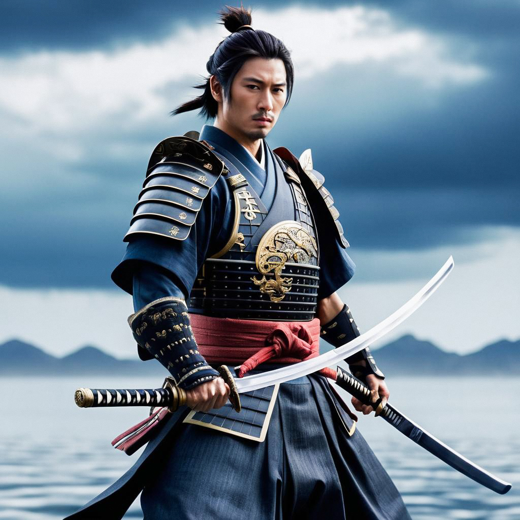 Determined Samurai in Armor by Serene Water Determined Samurai in Armor by Serene Water