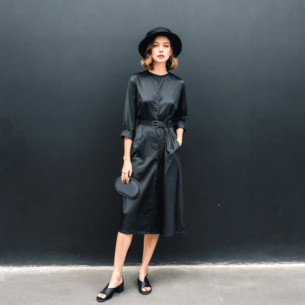 Stylish Woman in Black Dress and Hat