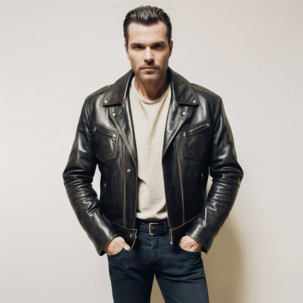 Stylish Man in Black Leather Jacket