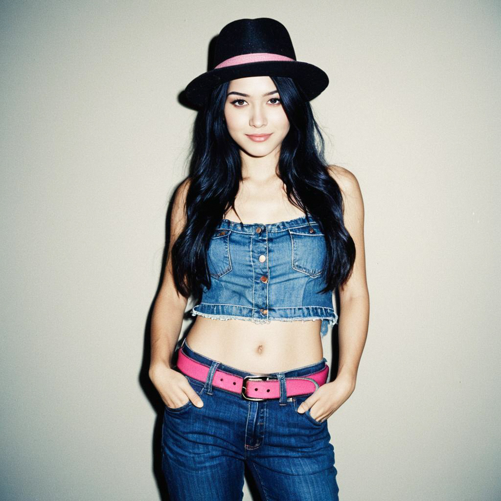 Confident Young Woman in Denim Crop Top and Jeans Confident Young Woman in Denim Crop Top and Jeans