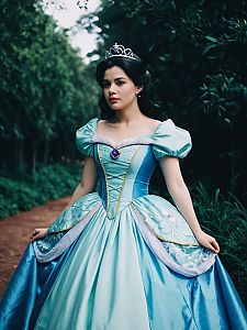 Woman in Disney Princess Dress Fashion Editorial Cinematic Realism