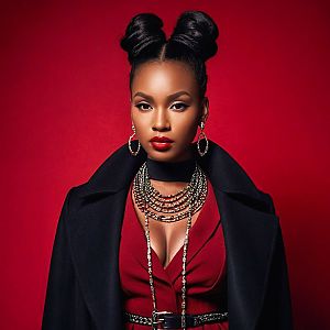 Confident Woman in Red and Black