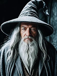 Man in Gandalf Costume Cinematic Realism Heroic Wizard Studio Photo