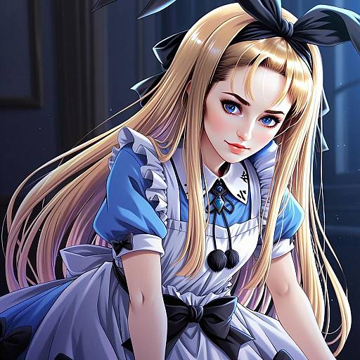 Mononobe Alice Anime Style Digital Illustration of Woman in Maid Dress