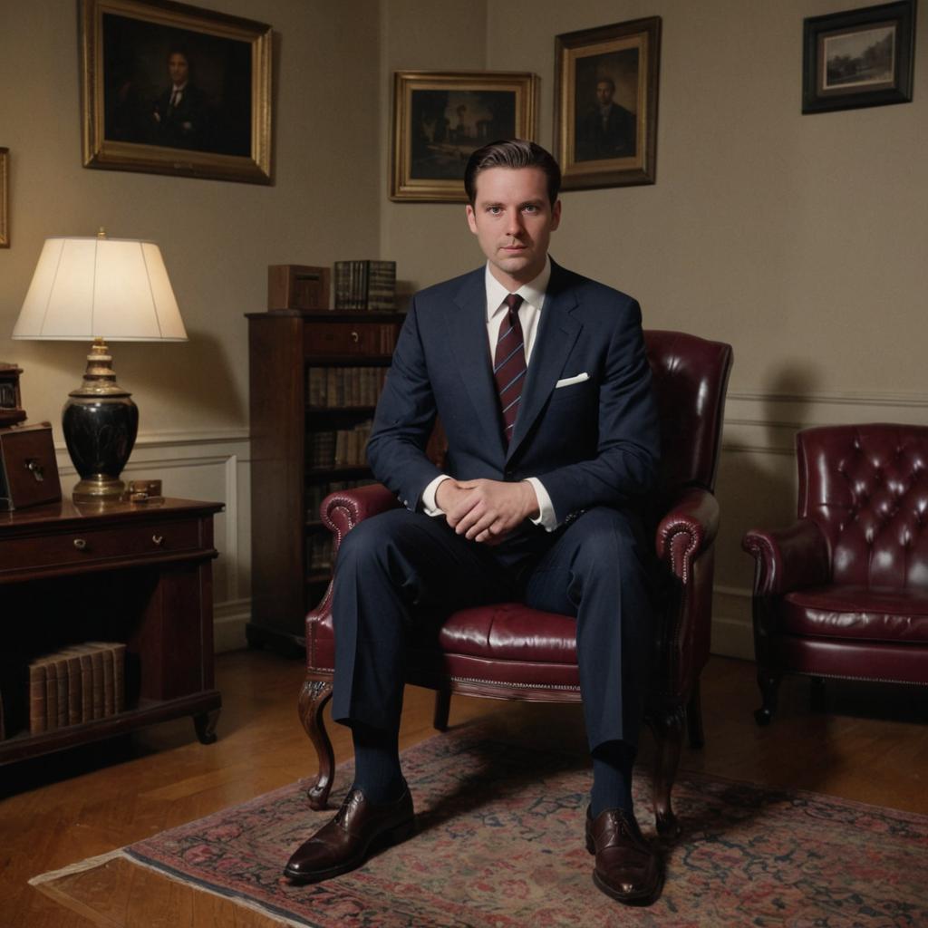 Confidently Seated Well-Dressed Man in Classic Room