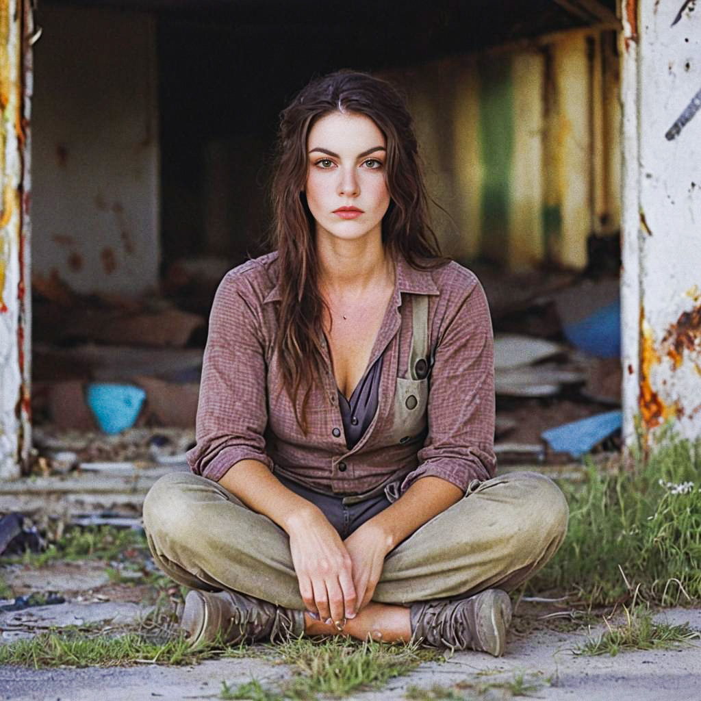 Resilient Woman in Abandoned Setting