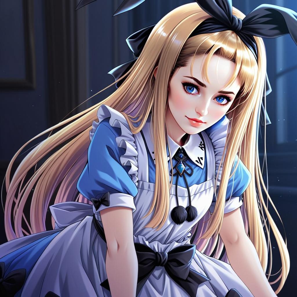 Mononobe Alice Anime Style Digital Illustration of Woman in Maid Dress