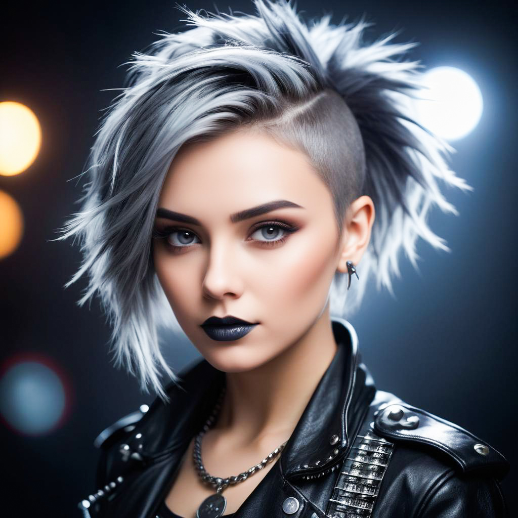 Young Woman with Silver Mohawk in Leather Jacket