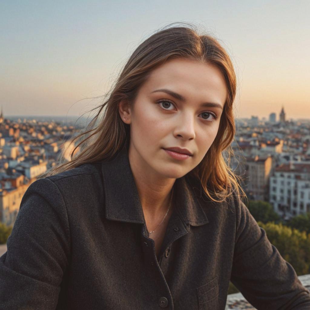 Contemplative Woman at Sunset Skyline