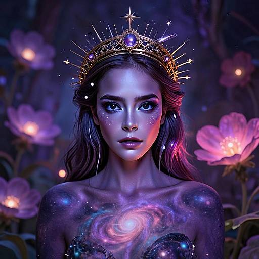Ethereal Woman with Cosmic Galaxy Body Paint and Celestial Crown