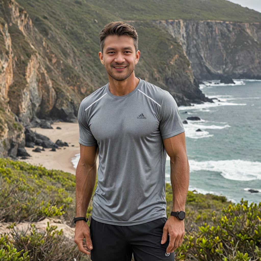 Fit Man Outdoors with Coastal Background