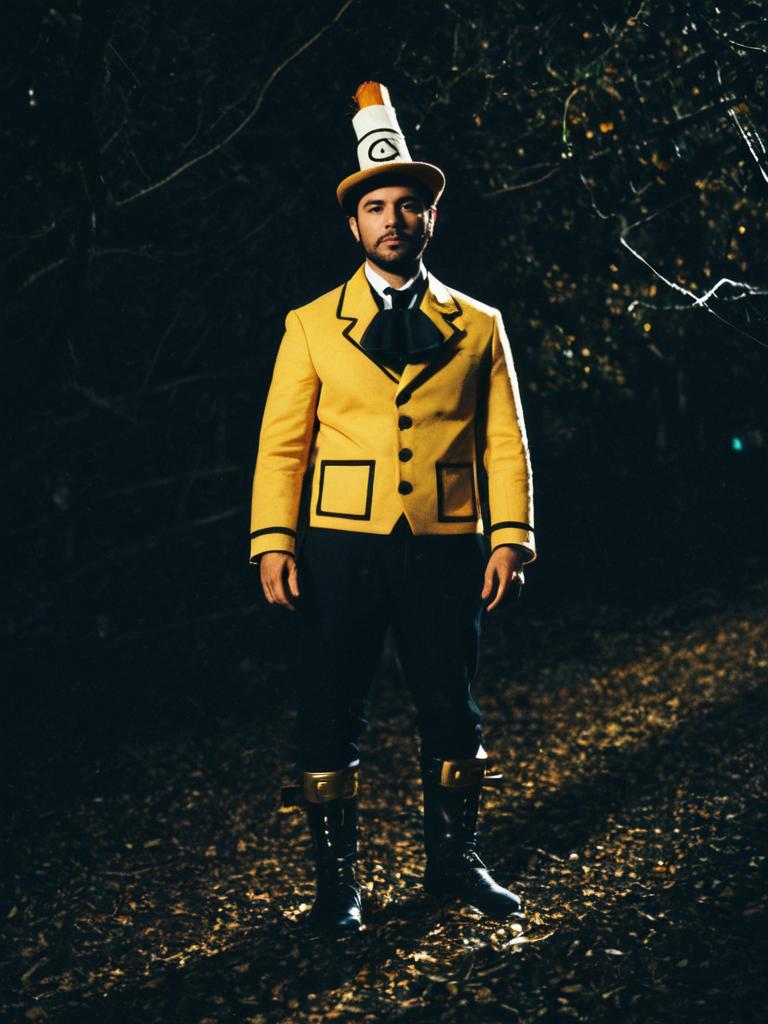 Man in Realistic Chopscotch Cosplay Costume Standing Outdoors at Night