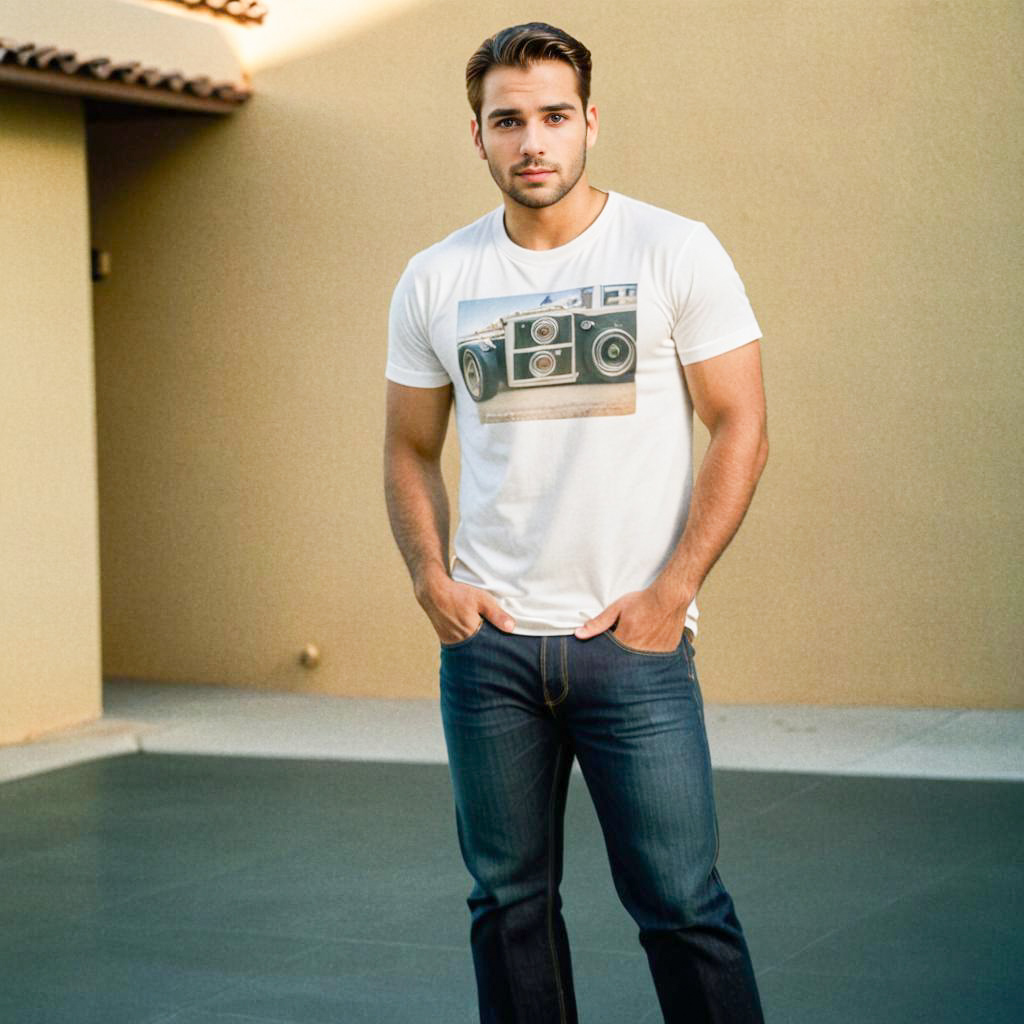 Stylish Young Man in Vintage Boombox Tee