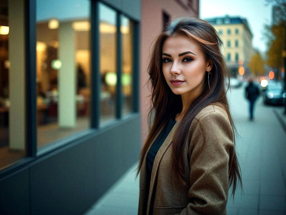 Confident Woman in Stylish Brown Blazer on City Street