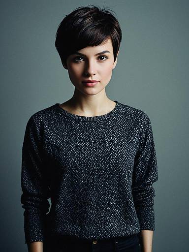 Young Woman with Dark Brown Pixie Cut Editorial Portrait