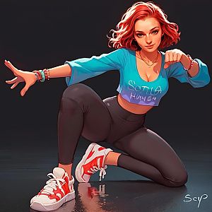 Confident young woman with red hair in teal crop top