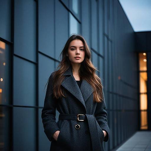 Confident Woman in Stylish Gray Coat Urban Portrait
