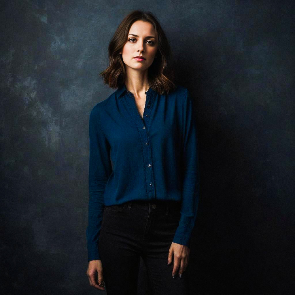 Confident Young Woman in Blue Shirt Confident Young Woman in Blue Shirt